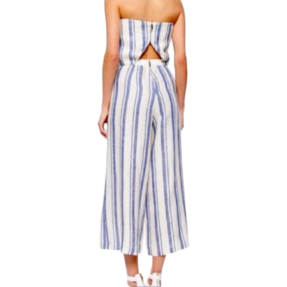 Alice + Olivia ‘Lucie’ Striped Linen Strapless Jumpsuit SZ 6 - Picture 2 of 10